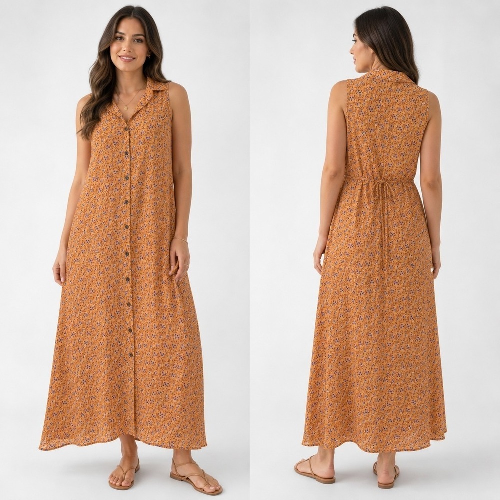 Vtg April Cornell Dress Womens M Floral Tie Back Maxi Boho Hippie Cottagecore